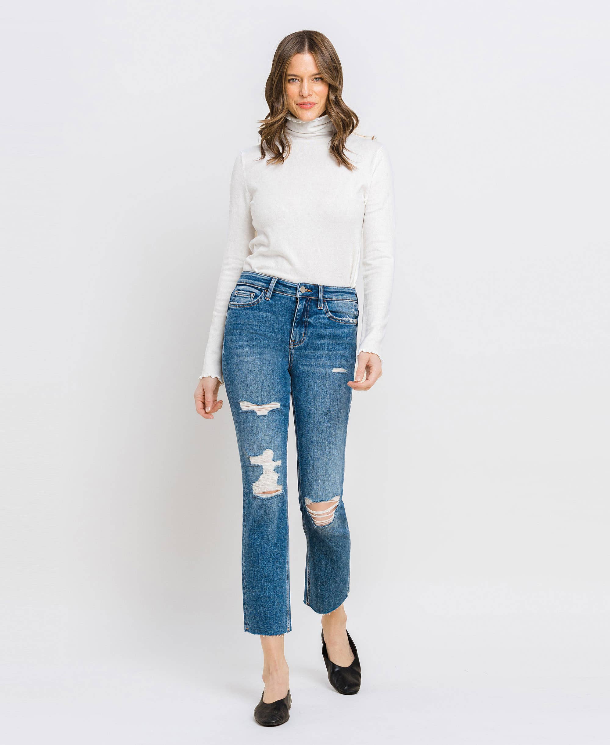 VERVET by Flying Monkey JEANNE HiRise Distressed Slim Straight Jean