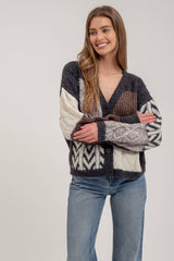 ORACLE Patchwork CableKnit Cardigan Top