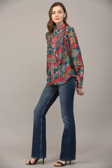 INSIST Floral Tucked Yoke StandCollar Top