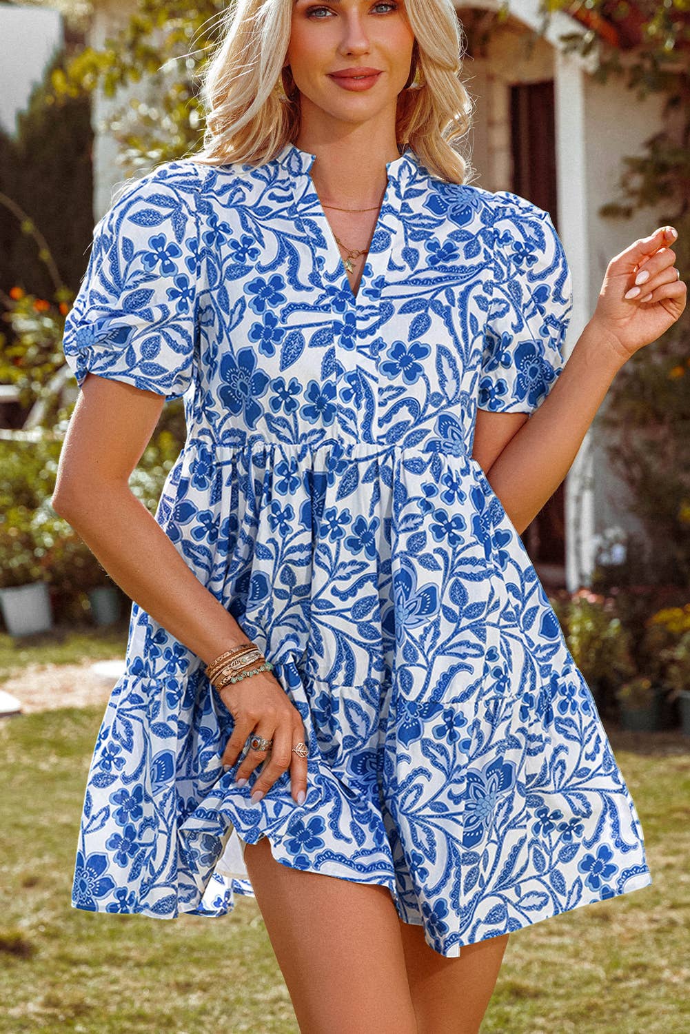 WAIVER Floral PuffSleeve Tiered Dress