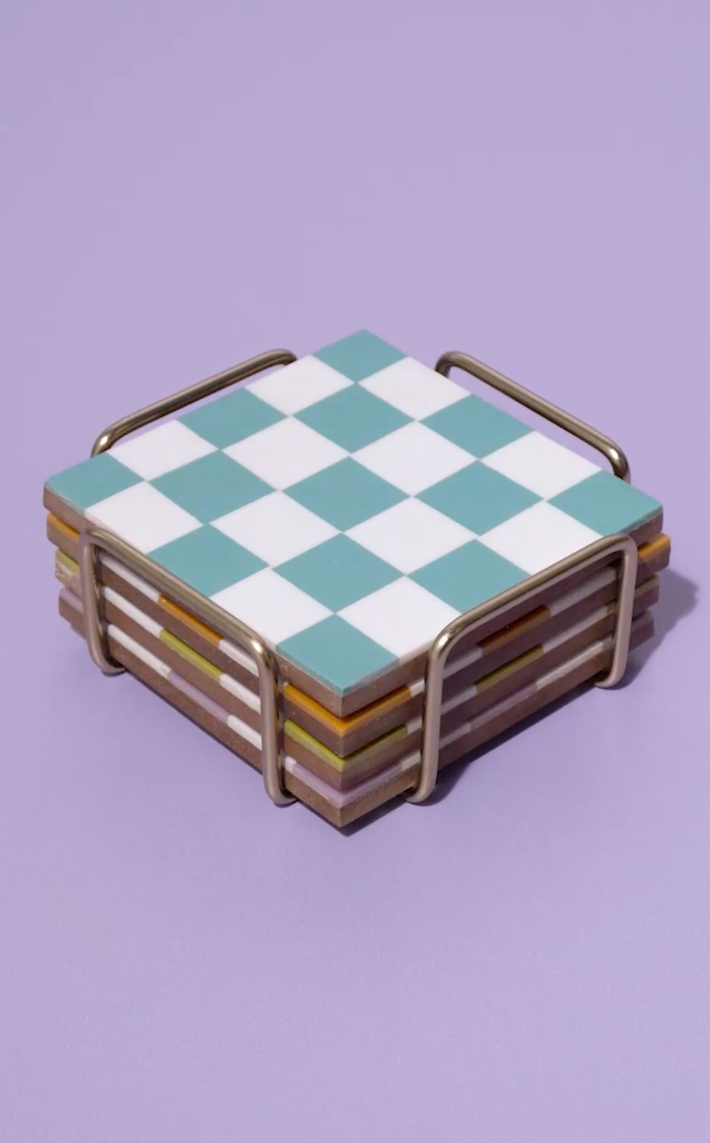 Checkered Coasters Colored with Stand
