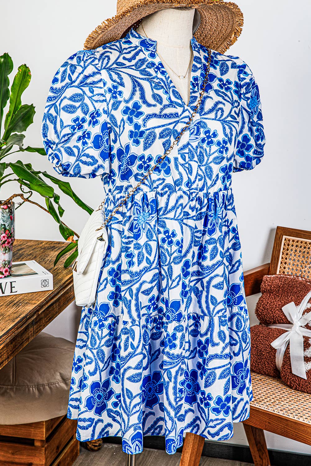 WAIVER Floral PuffSleeve Tiered Dress