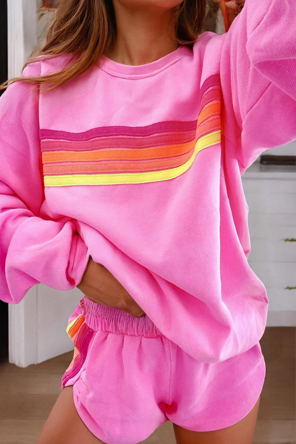 NATION Color Contrast Trim Top/ Short Set