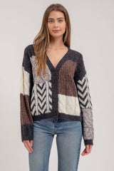 ORACLE Patchwork CableKnit Cardigan Top