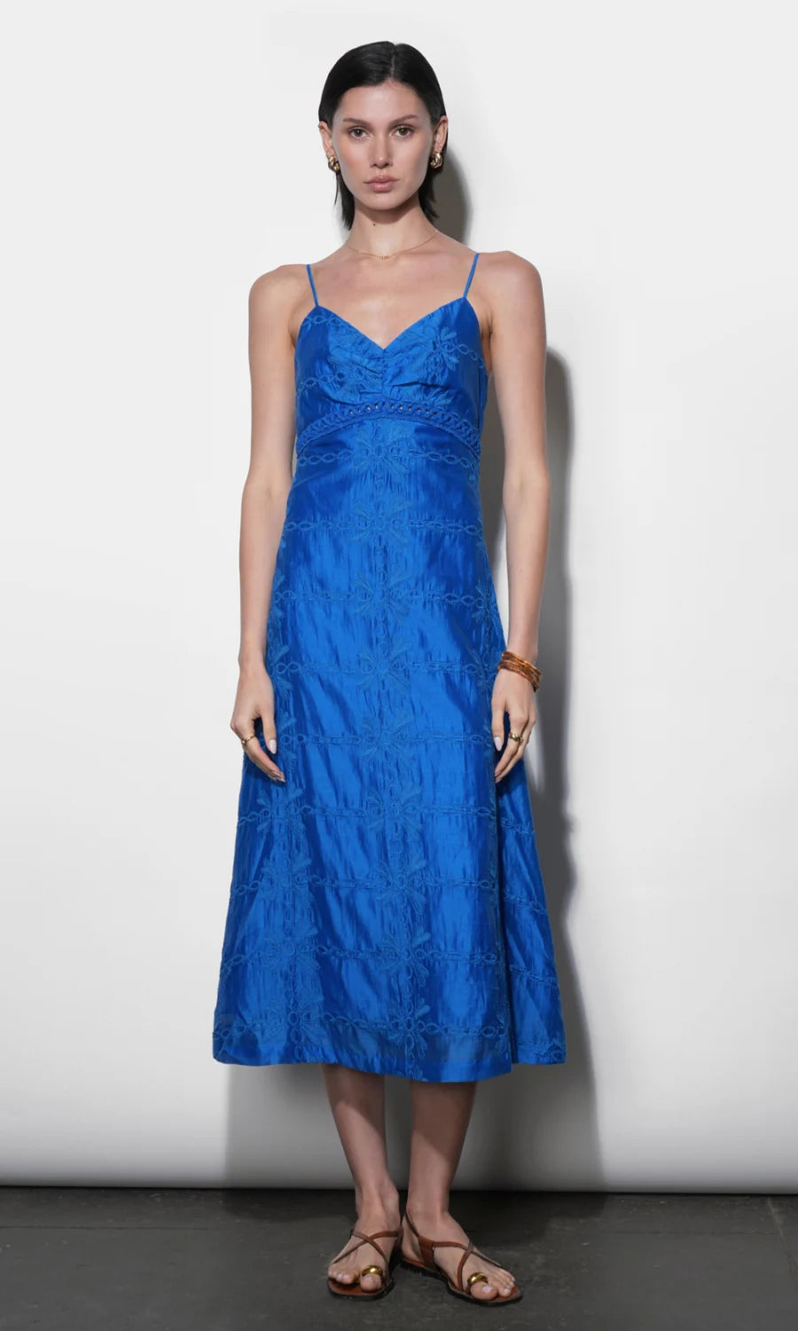 GREYLIN Abigail Embroidered Empire Midi Dress - Jelly Blue