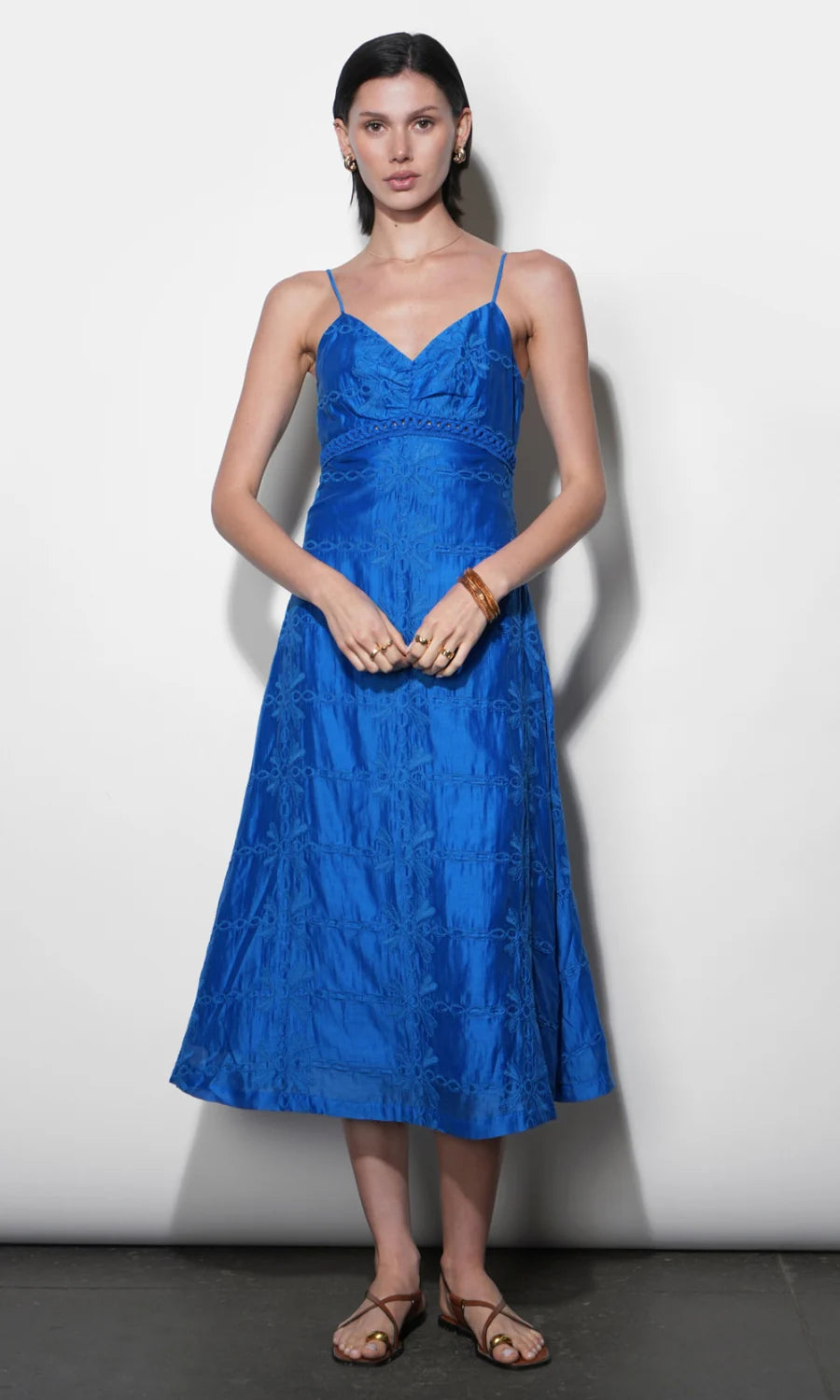 GREYLIN Abigail Embroidered Empire Midi Dress - Jelly Blue