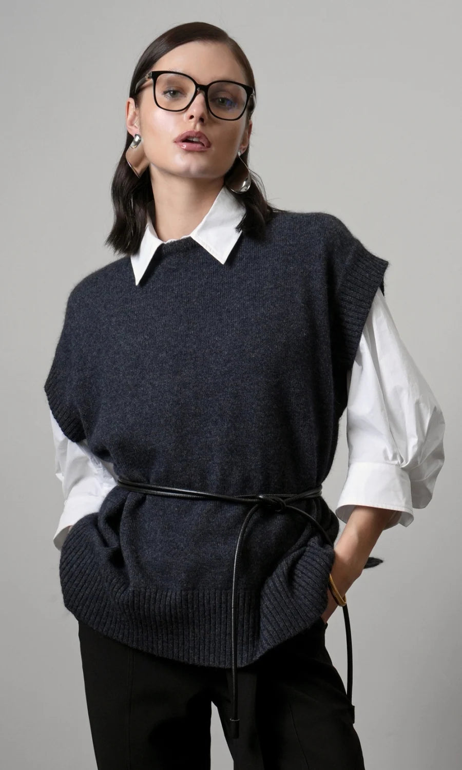 GREYLIN Jamie Oversized Open Back Vest - Charcoal