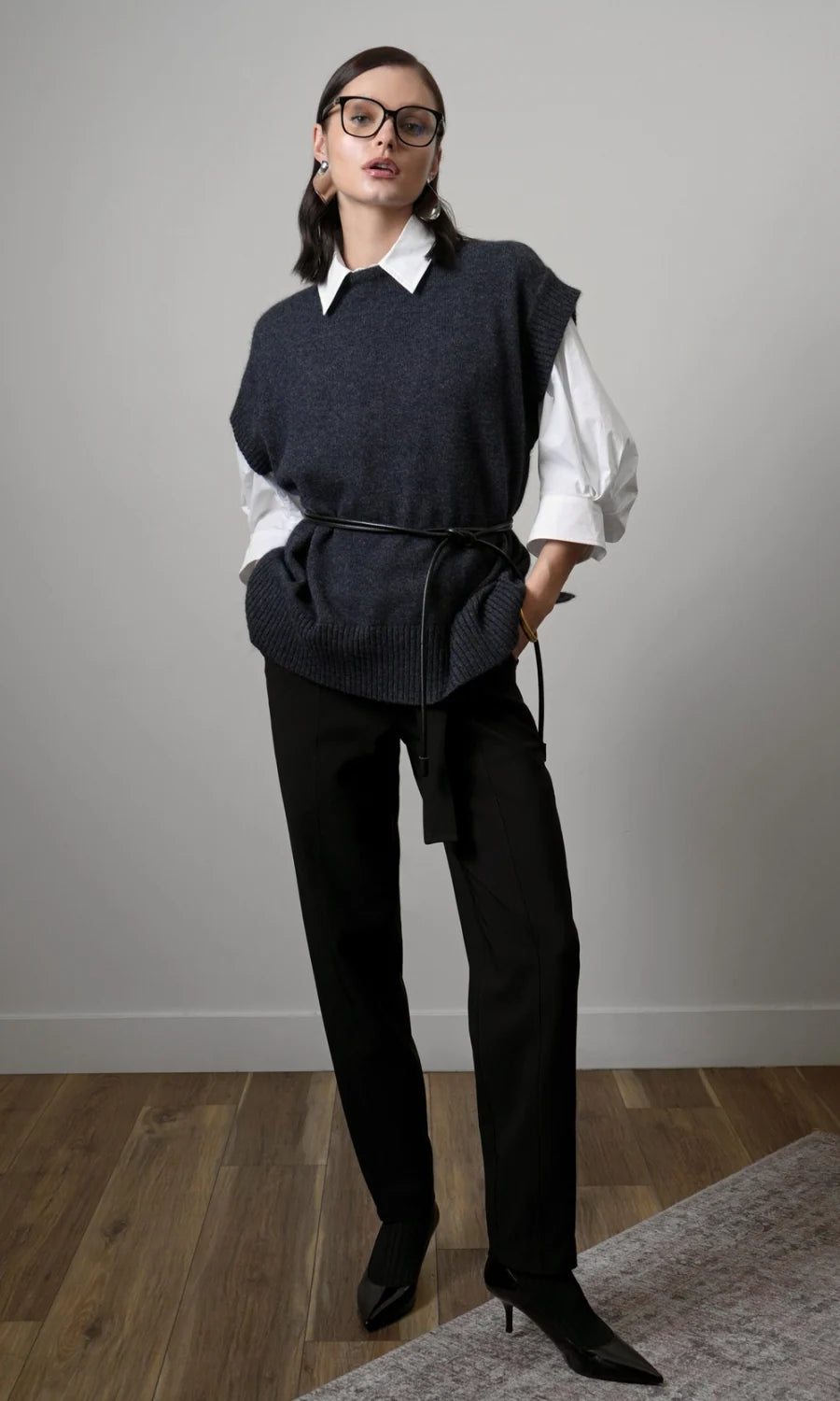 GREYLIN Jamie Oversized Open Back Vest - Charcoal