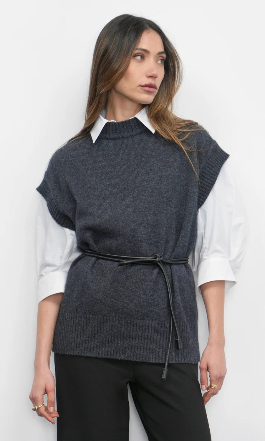 GREYLIN Jamie Oversized Open Back Vest - Charcoal