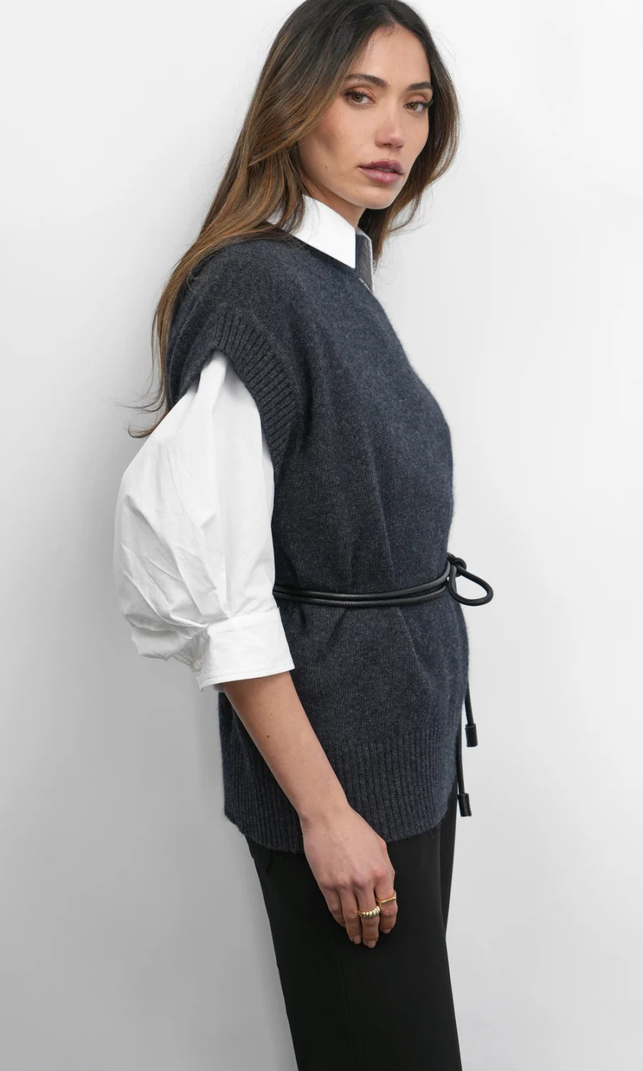 GREYLIN Jamie Oversized Open Back Vest - Charcoal