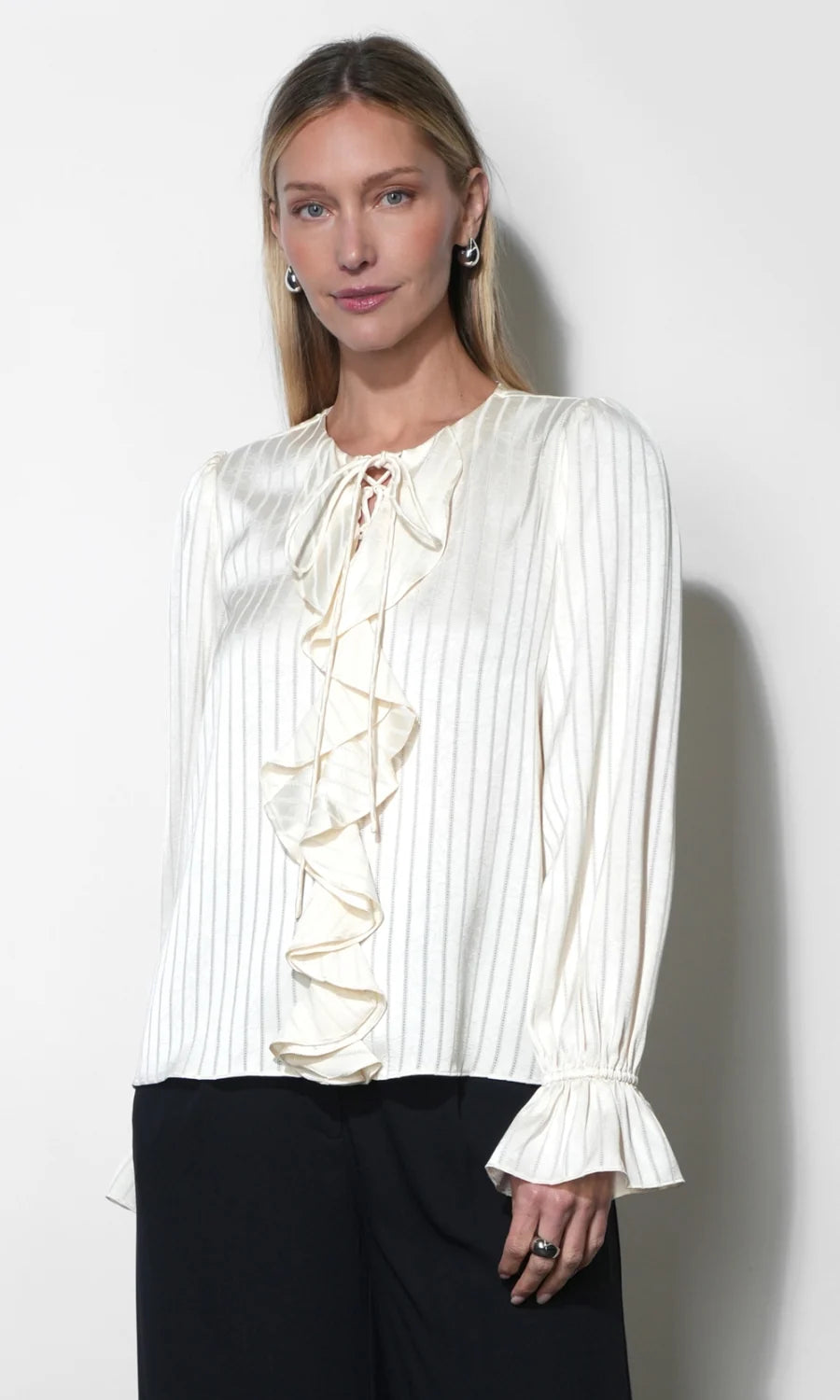 GREYLIN Remi Lace Ruffle Blouse - Ivory