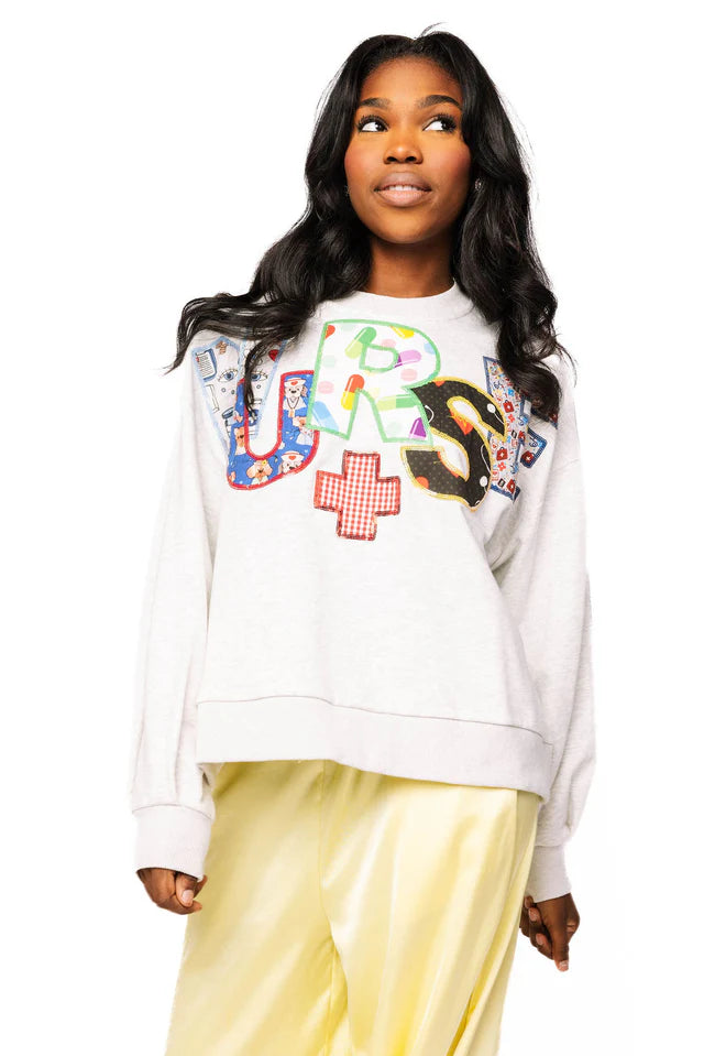 Queen of Sparkles Grey 'Nurse' Multi Fabric Sweatshirt