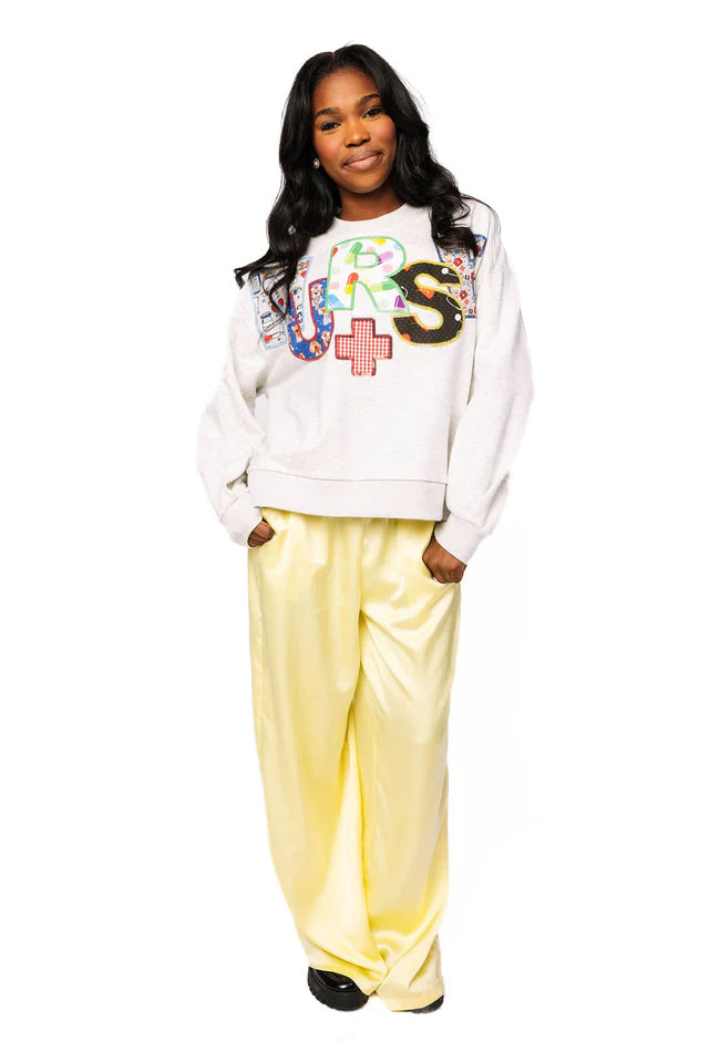 Queen of Sparkles Grey 'Nurse' Multi Fabric Sweatshirt