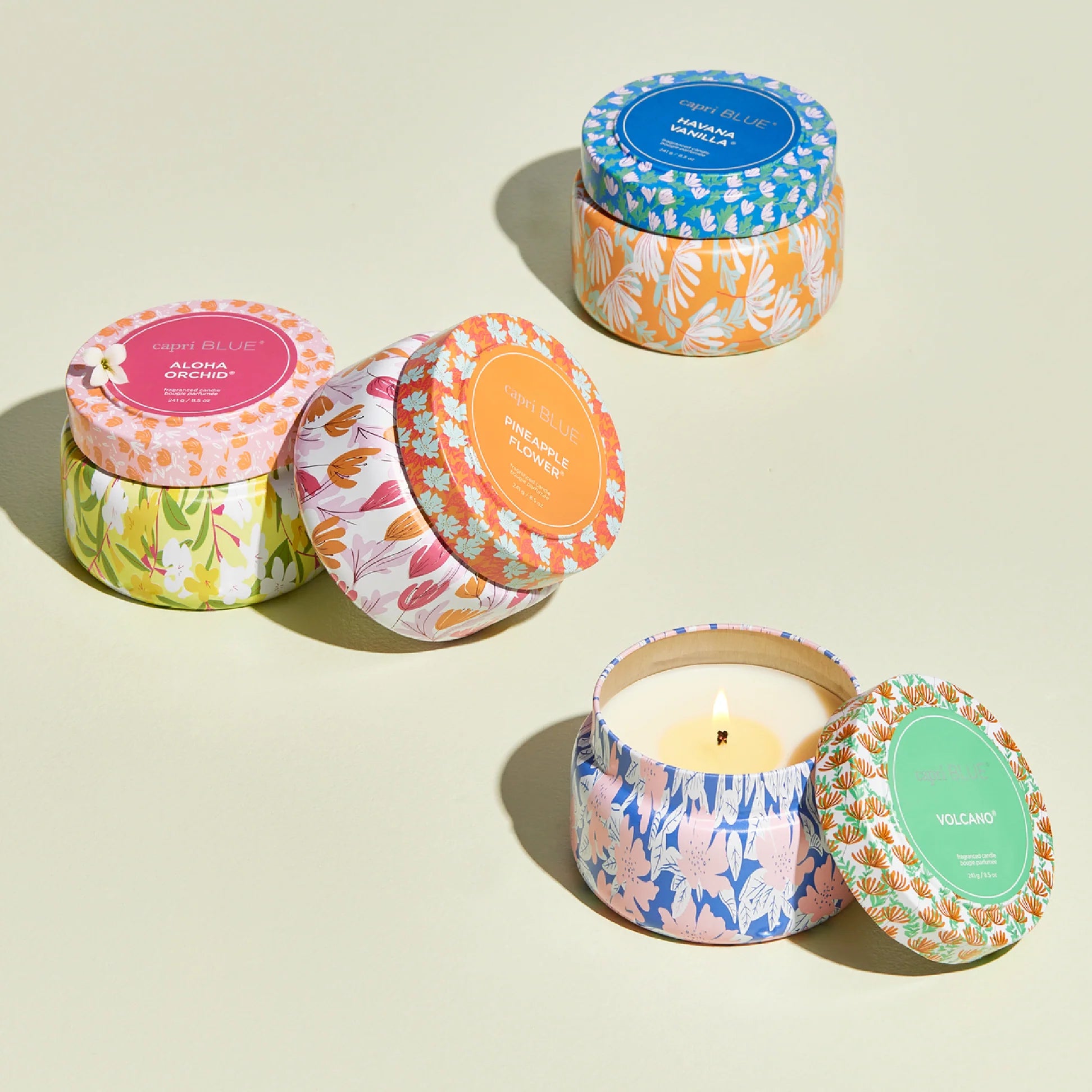 Capri BLUE Havana Vanilla Pattern Play Printed Travel Tin Candle 8.5oz
