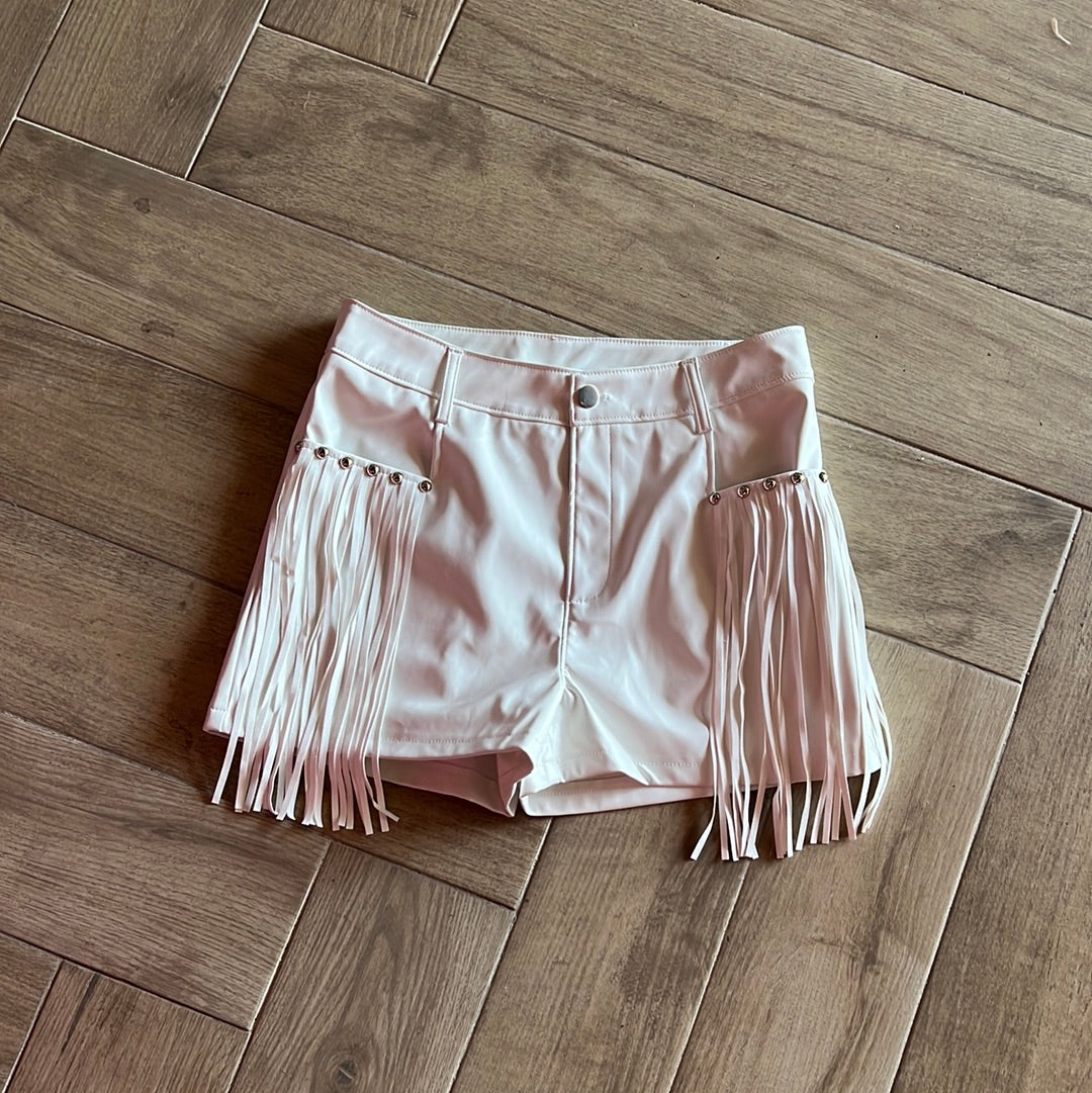 MIRANDA VeganLeather Fringe Studded Shorts