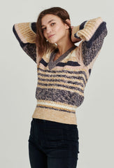 *ANOTHER LOVE Stripe GENEVA PuffSleeve V-Neck Sweater