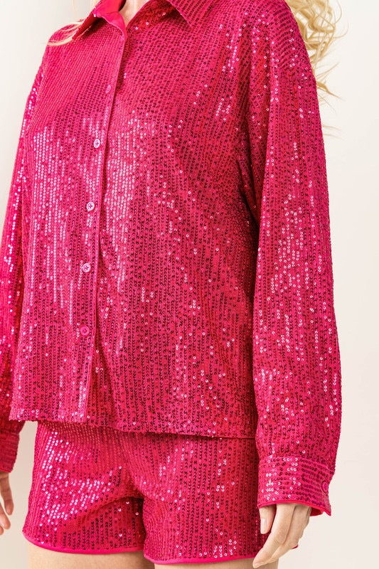REFINED Sequin ButtonDown Top