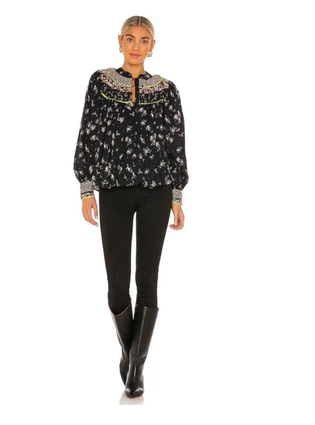 FREE PEOPLE Floral PALOMA ButtonDown Pleated Yoke Top