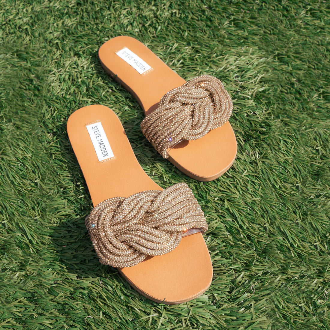 STEVE MADDEN Rhinestone ADORE Square~Knot Slide Sandal Shoe