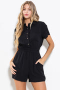 TREMBLE Collar ButtonDown Short Romper
