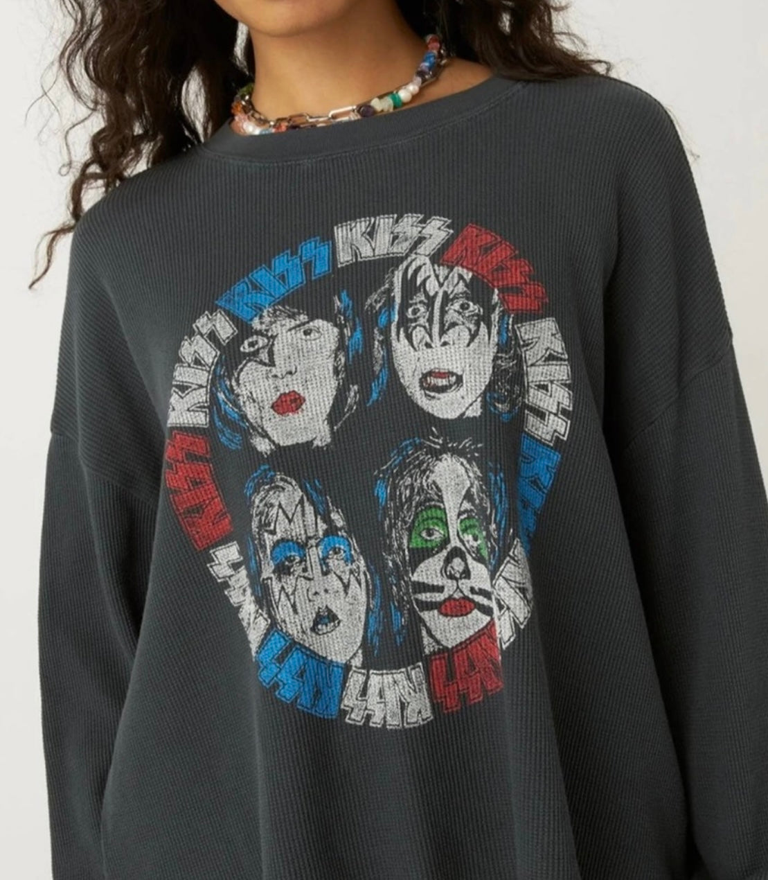 DAYDREAMER Thermal KISS DYNASTY Oversize LongSleeve Cropped Tee