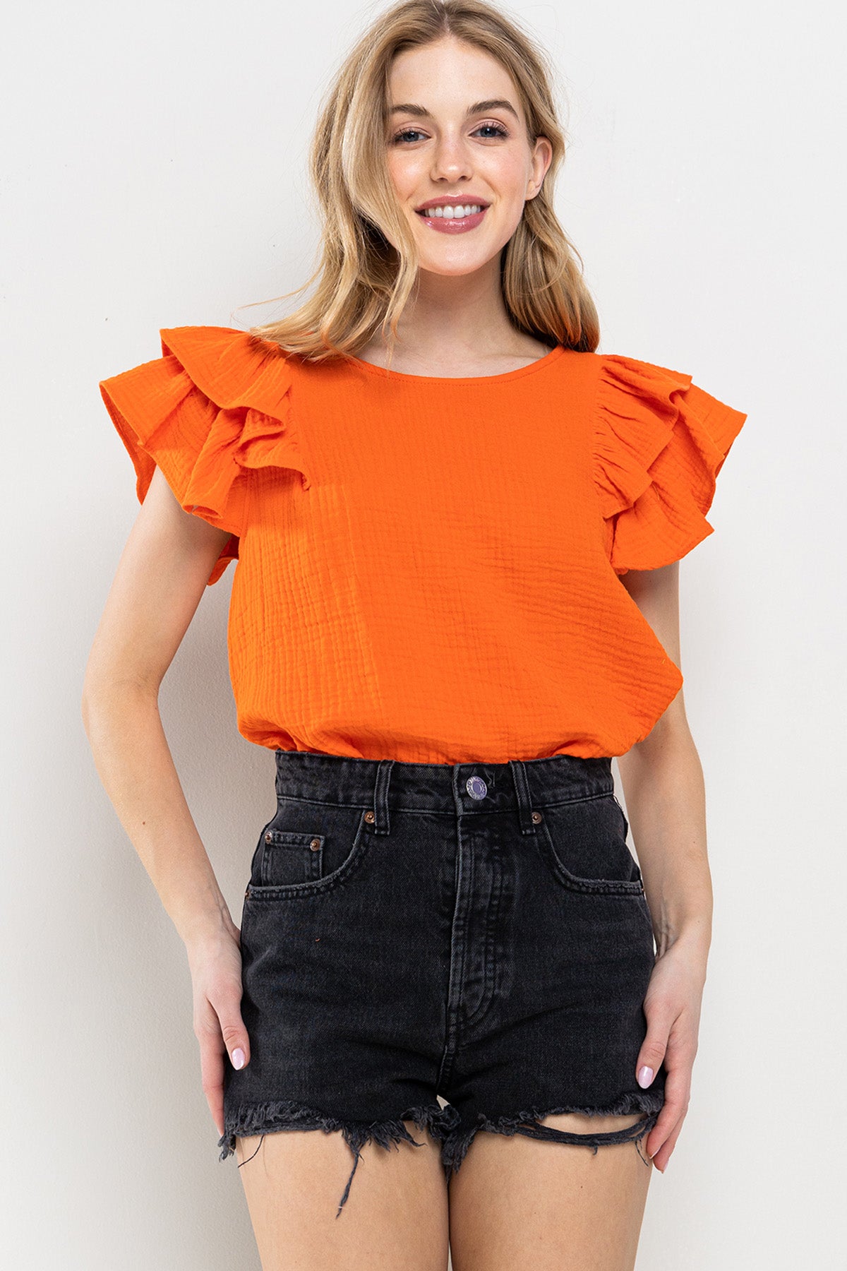 ESSENTIAL Gauze FlutterSleeve Top