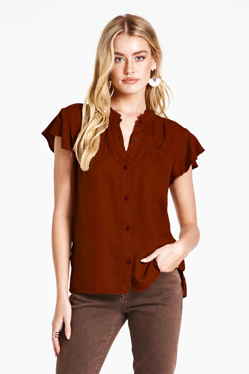 DEAR JOHN Ruffle Neck STEPHANY Tencel Top