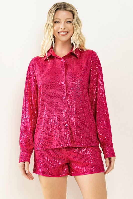 REFINED Sequin ButtonDown Top