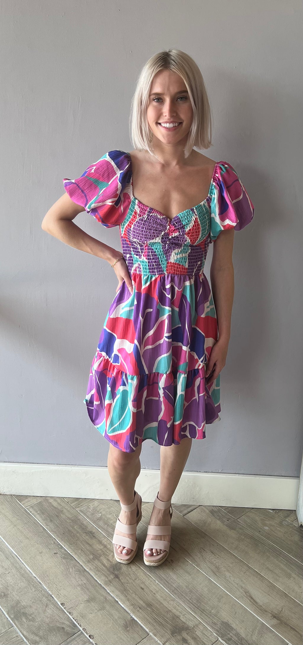 LEADER Abstract Print SmockBust Dress