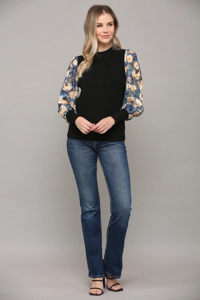 DYLAN Contrast BurnOut Floral Sleeve Top