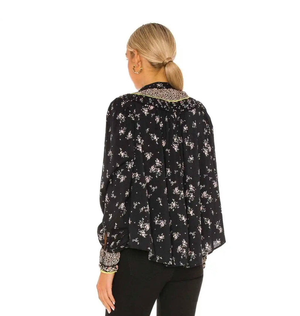 FREE PEOPLE Floral PALOMA ButtonDown Pleated Yoke Top