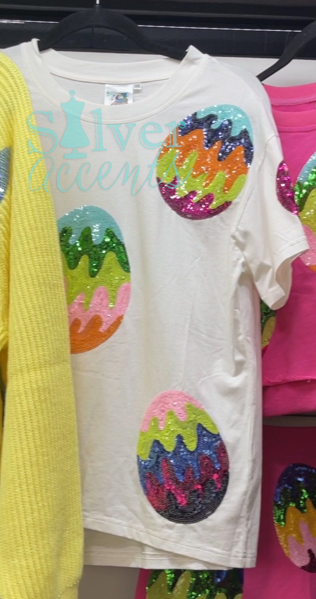 QUEEN OF SPARKLES Sequin GROOVY EASTER EGG Tee