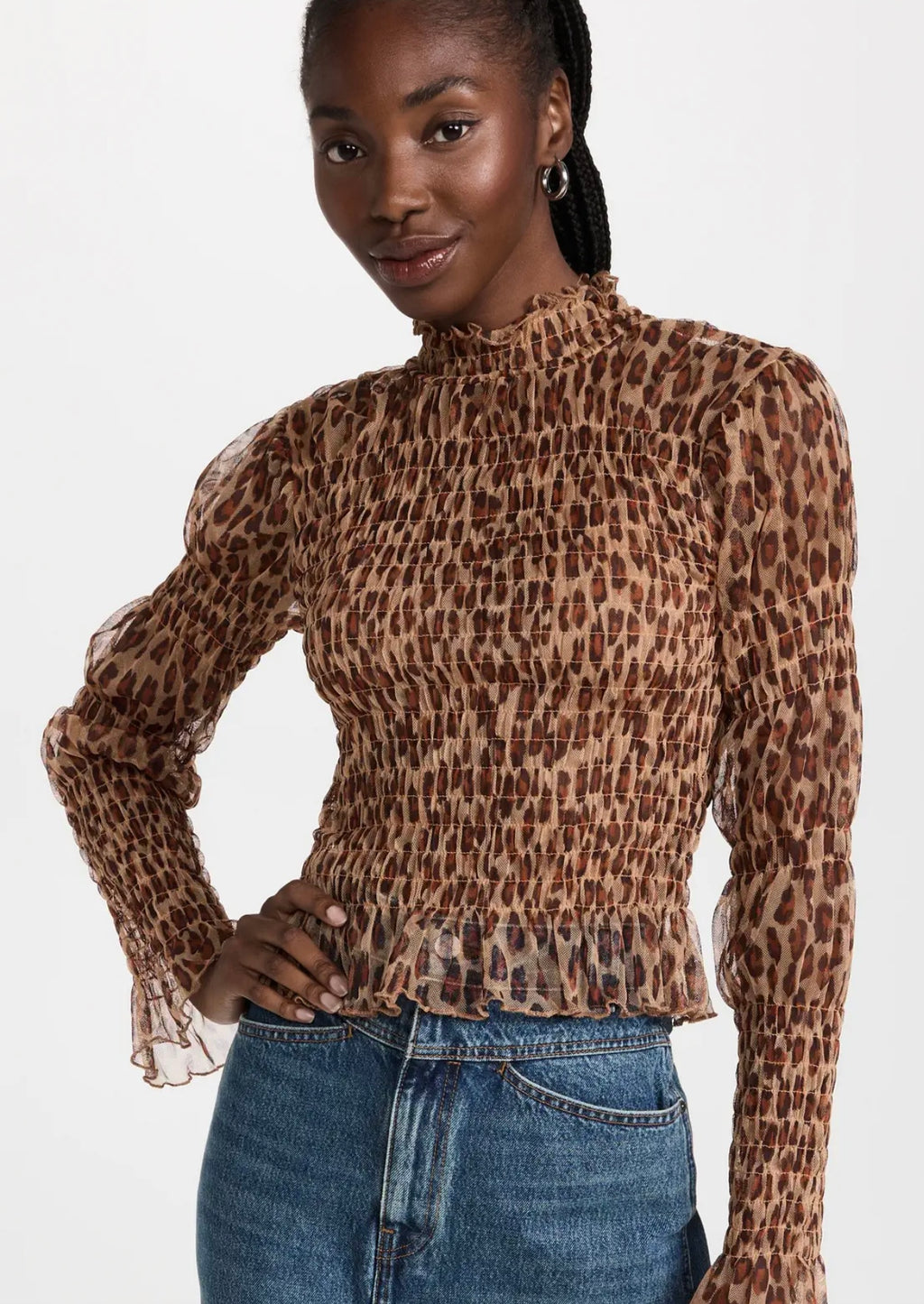 FREE PEOPLE Smocked  HELLO THERE Mesh Top