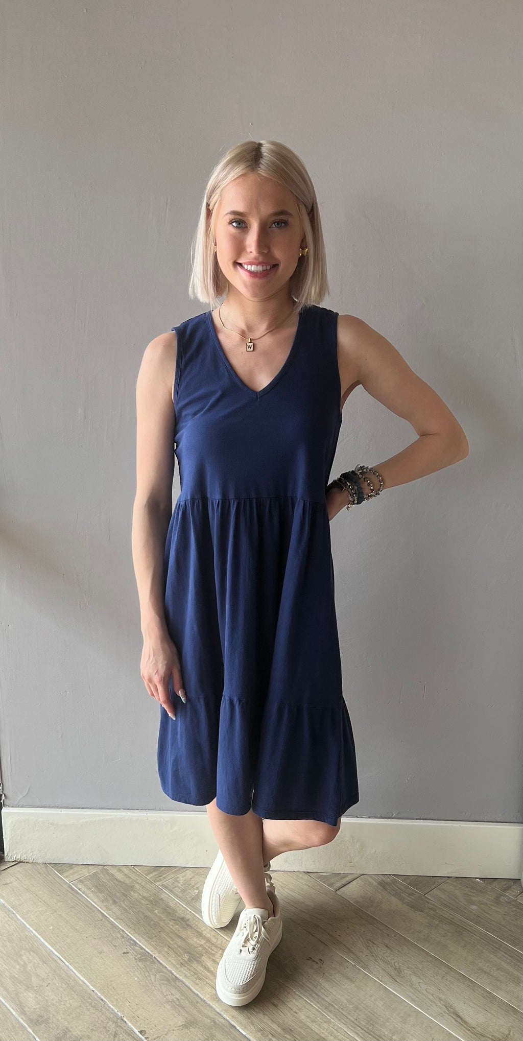 BOBI V-Neck HONOR Tiered LightWeightJersey Dress