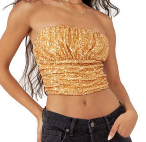 FREE PEOPLE Sequin TA DA Convertible/Strapless Top