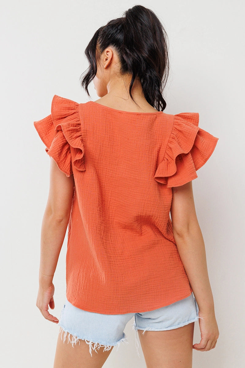 ESSENTIAL Gauze FlutterSleeve Top
