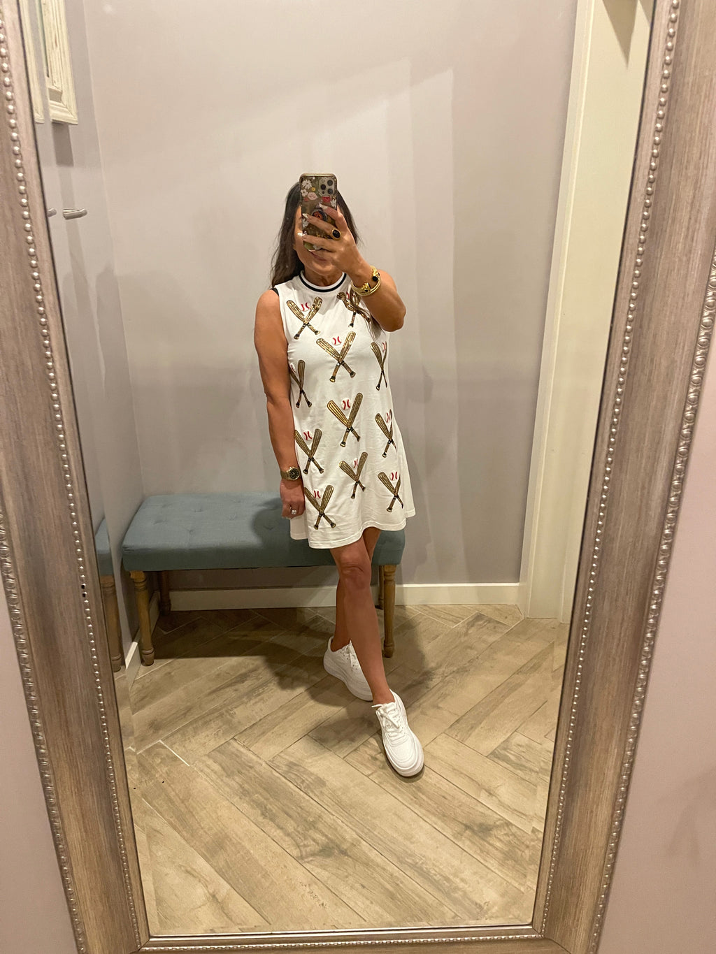 QUEEN OF SPARKLES Sequin SCATTERED BASEBALL BATS Tank Dress