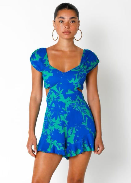 PEONY 2~Tone Floral Cut~Out Ruffle Romper