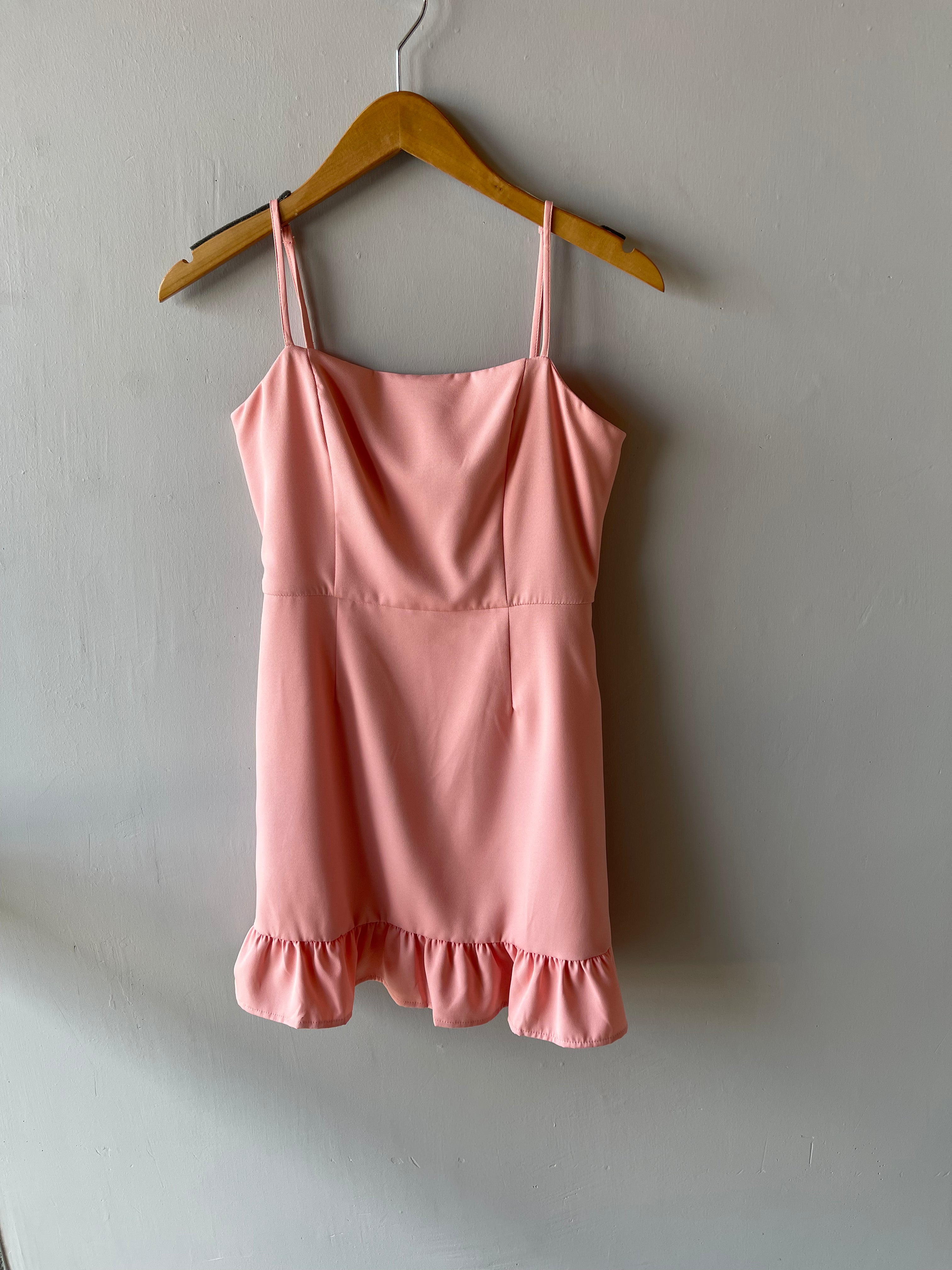 TCEC CREW SquareNeck RuffleHem Spaghetti Strap Dress