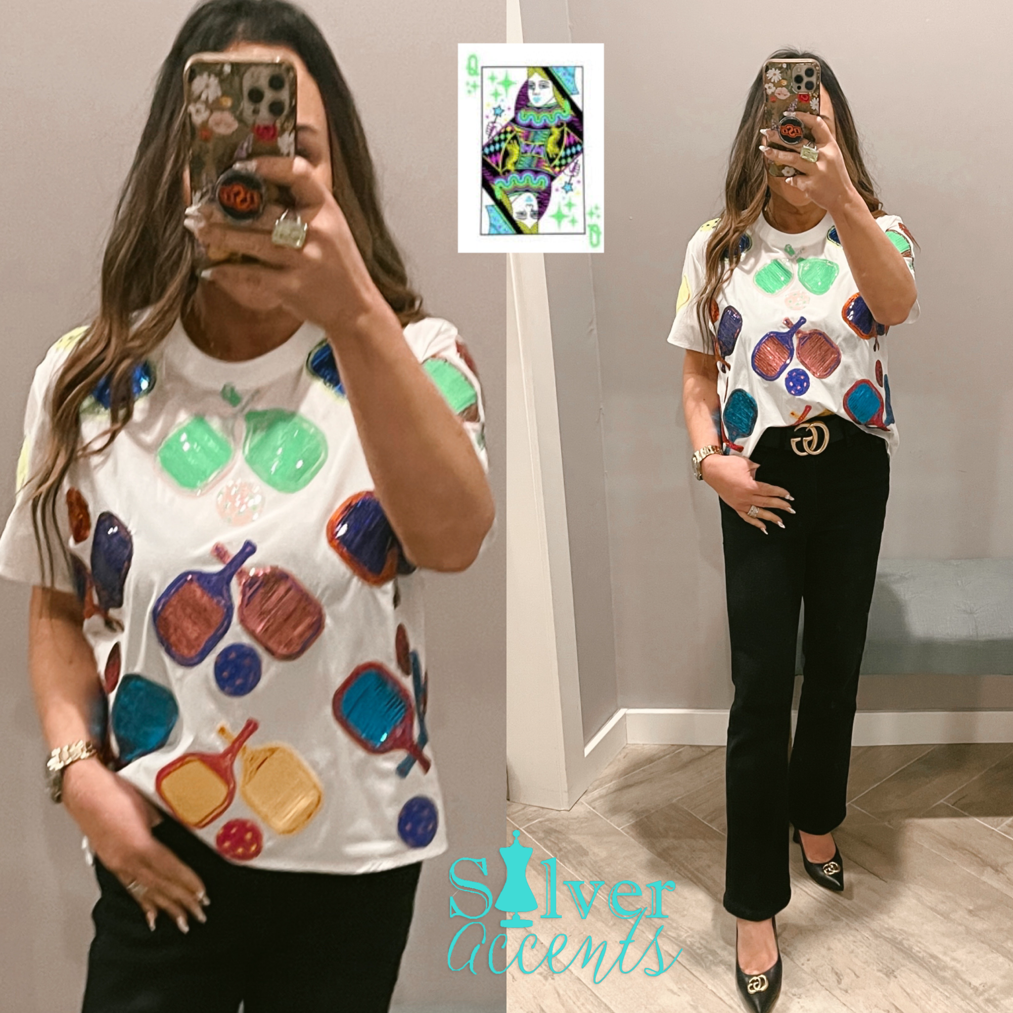 QUEEN OF SPARKLES Sequin PICKLEBALL Active Tee Top