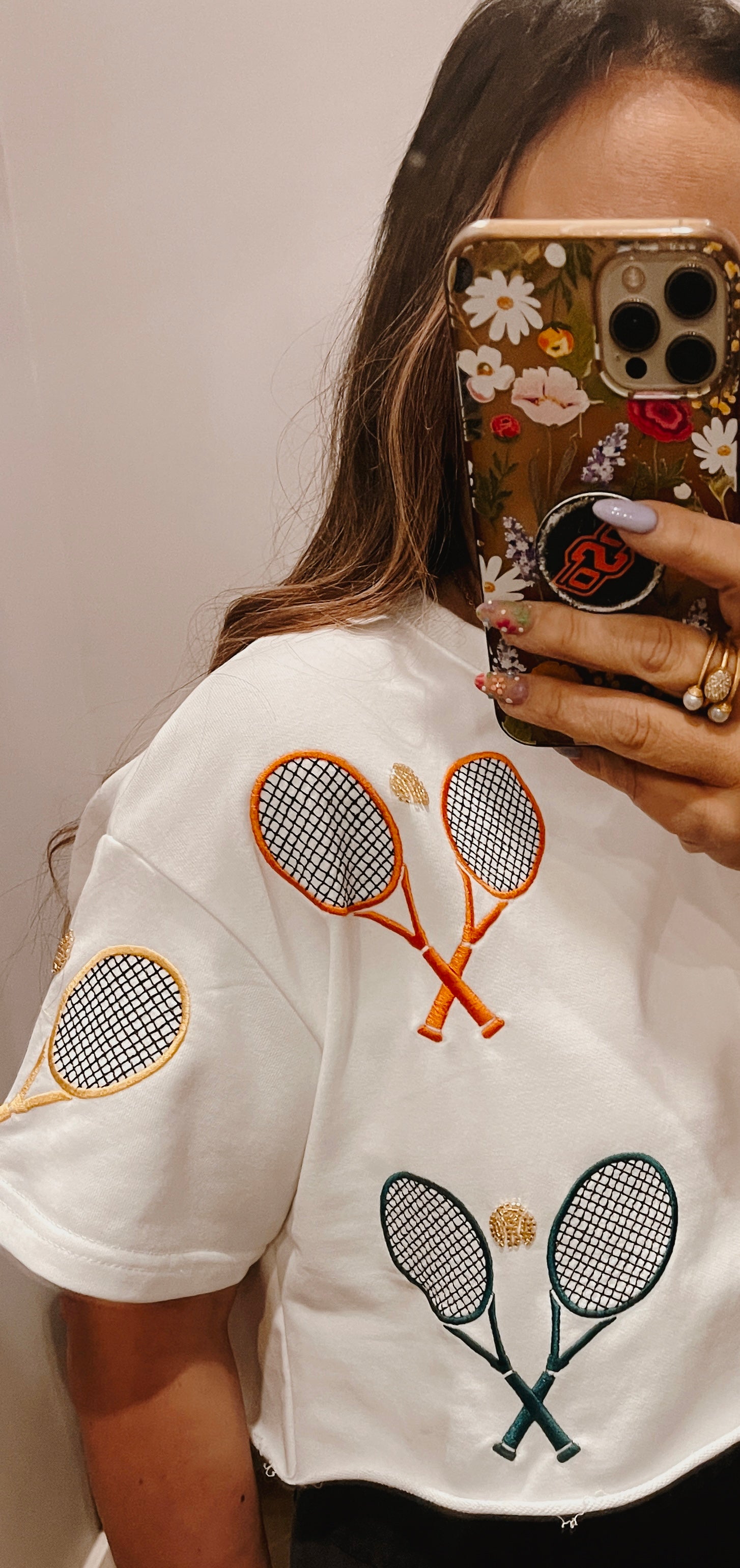 QUEEN OF SPARKLES Scattered TENNIS RACKETS Sweatshirt Top