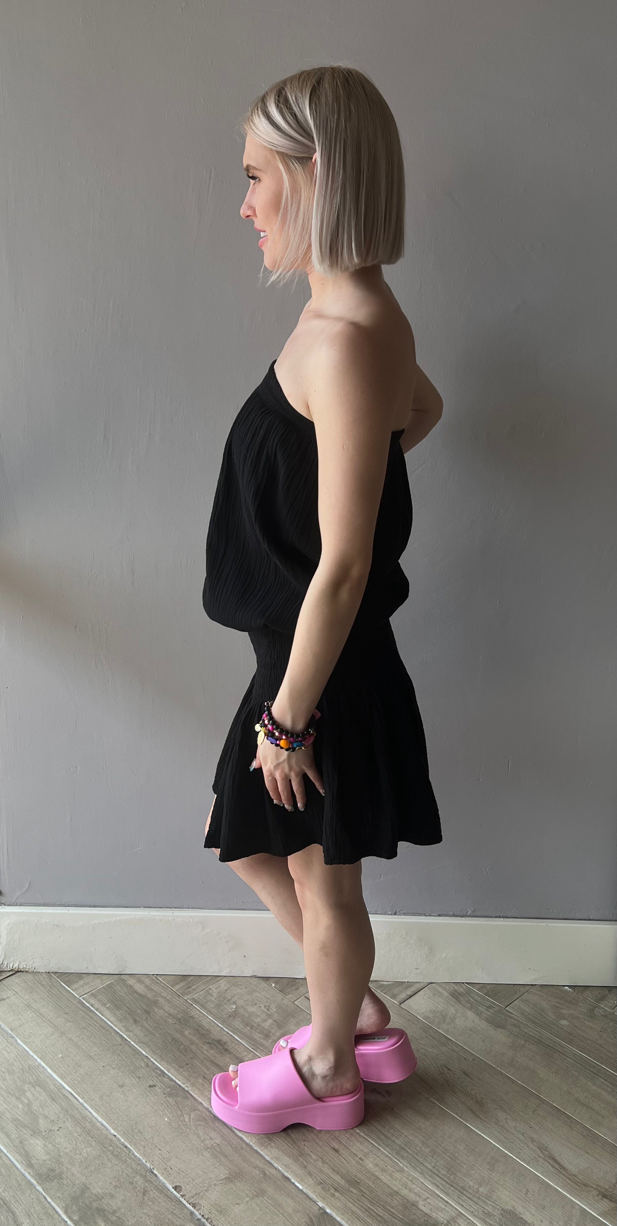 BOBI Gauze TREMBLE Strapless SmockWaist Dress