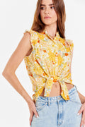 ANOTHER LOVE Floral MIMOSA Button Down Tie Bottom Top