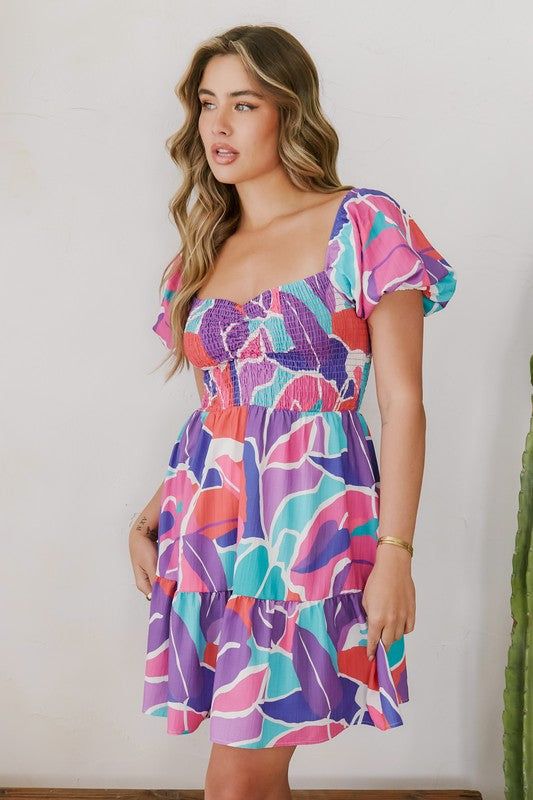 LEADER Abstract Print SmockBust Dress