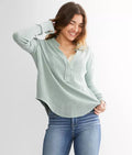 FREE PEOPLE Thermal ANAKIN Collared Thumbhole CurveHem Top