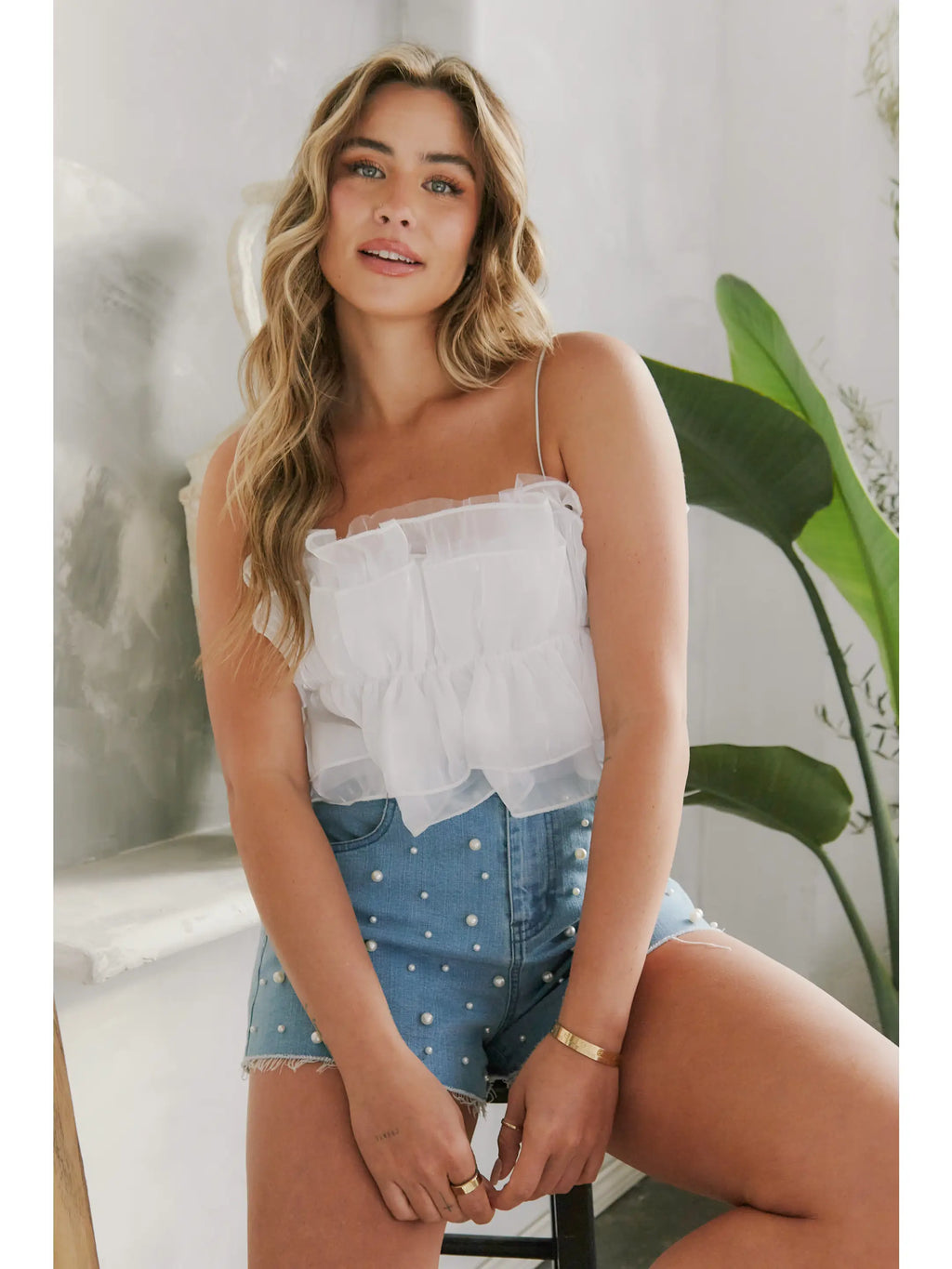 LOVER Shimmer Ruffle Cami Top