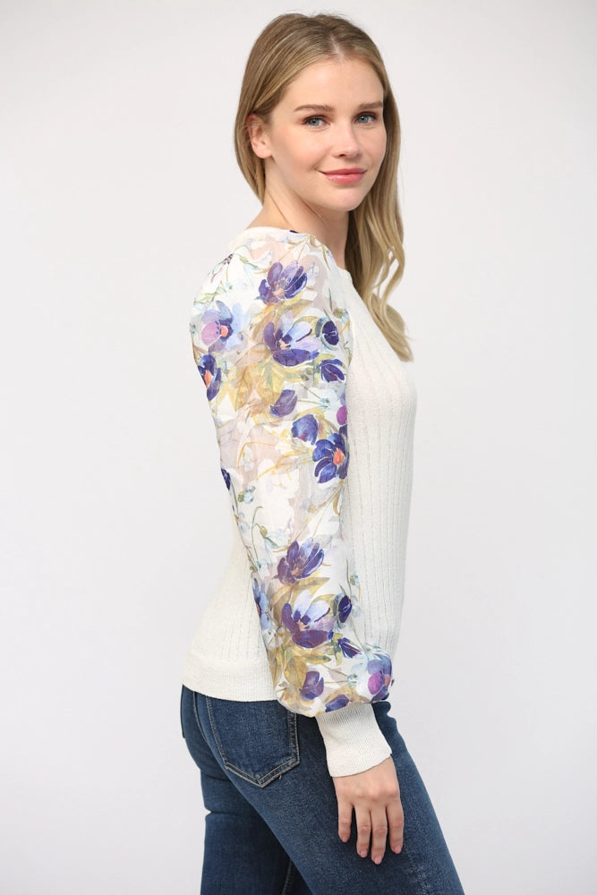 LUCY Contrast Jacquard Sleeve Sweater