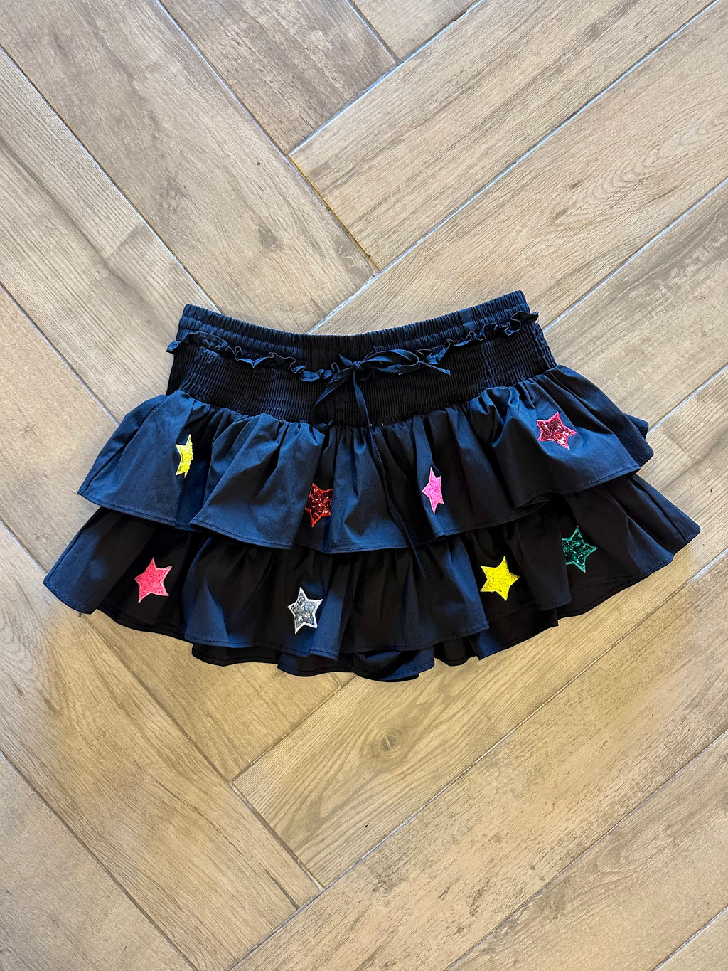 SHINE BRIGHT Sequin Star Ruffle Skort