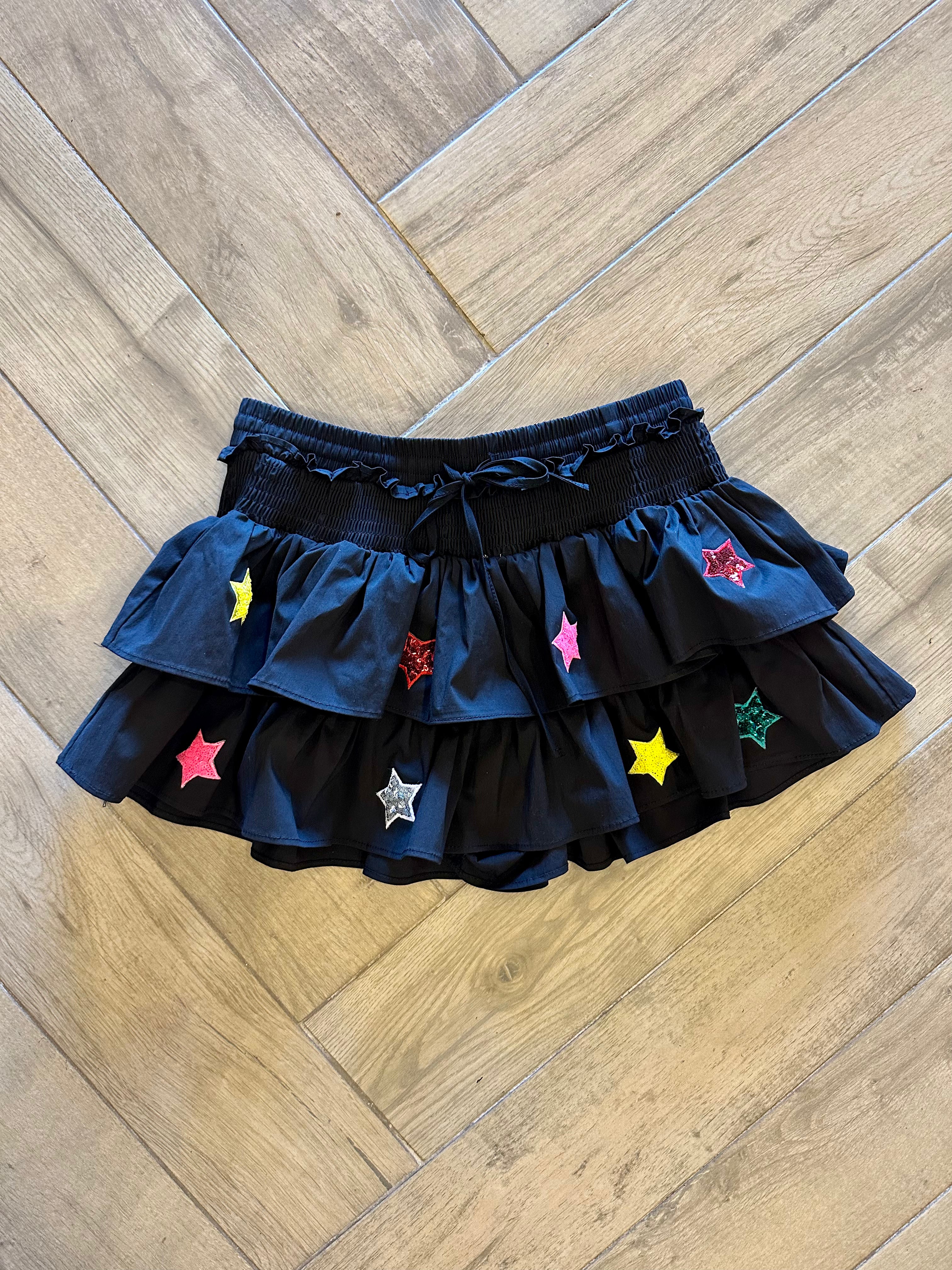 SHINE BRIGHT Sequin Star Ruffle Skort