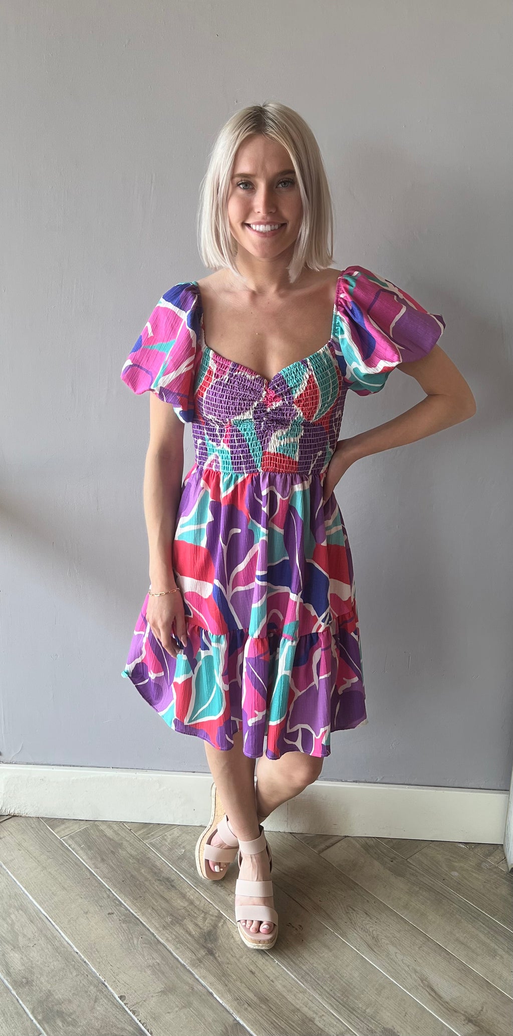 LEADER Abstract Print SmockBust Dress